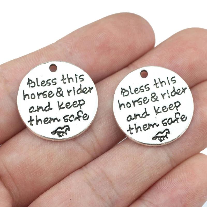 20 pcs 22mm Antique Silver Bless This Horse Rider Charm for Jewelry Making