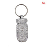 Diamond Keychain Pill Box Glittering Portable Rhinestone Aluminum Pill Bottle