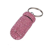 Diamond Keychain Pill Box Glittering Portable Rhinestone Aluminum Pill Bottle