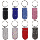 Diamond Keychain Pill Box Glittering Portable Rhinestone Aluminum Pill Bottle