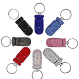 Diamond Keychain Pill Box Glittering Portable Rhinestone Aluminum Pill Bottle