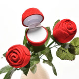 Romantic Red Rose Flower Ring Box Earrings for Engagement Wedding