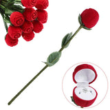 Romantic Red Rose Flower Ring Box Earrings for Engagement Wedding