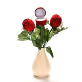 Romantic Red Rose Flower Ring Box Earrings for Engagement Wedding