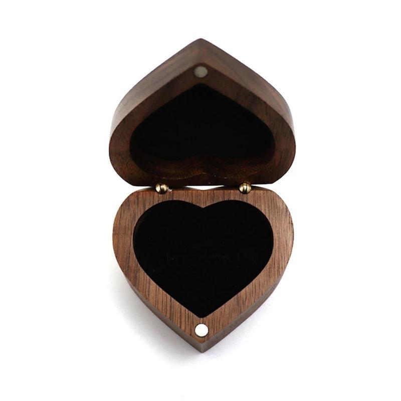 Heart Shaped Walnut Wood Ring Box Velvet Soft Interior Jewelry Wooden Box