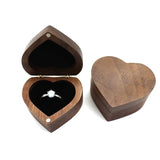 Heart Shaped Walnut Wood Ring Box Velvet Soft Interior Jewelry Wooden Box