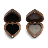 Heart Shaped Walnut Wood Ring Box Velvet Soft Interior Jewelry Wooden Box