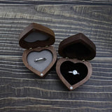 Heart Shaped Walnut Wood Ring Box Velvet Soft Interior Jewelry Wooden Box