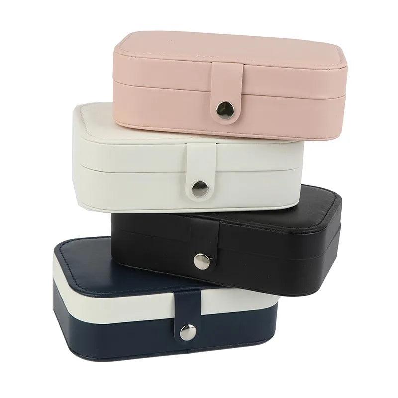 Double Jewelry Box Girls Portable Leather Ring Necklace Earrings Multi-layer