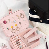 Double Jewelry Box Girls Portable Leather Ring Necklace Earrings Multi-layer