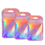 50pcs Pink Holographic Ziplock Bead Bag Small Plastic Storage Pouch