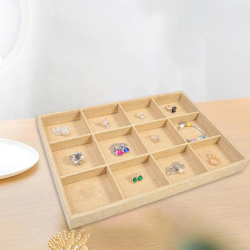 Stackable Jewelry Trays Organizer Burlap Storage Case for Drawers Women Showcase