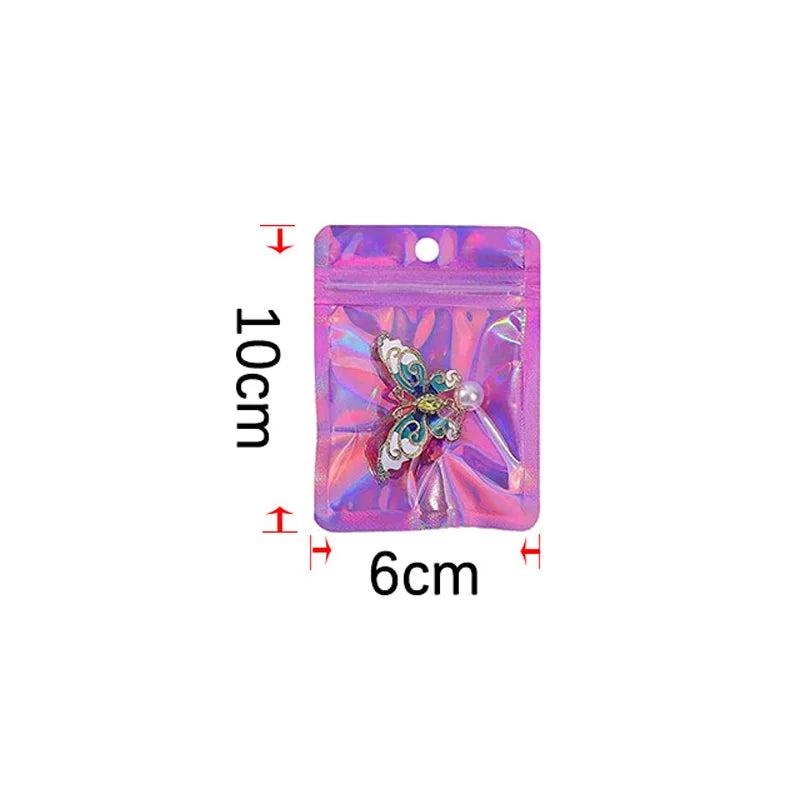 50pcs Holographic Pink Zip Lock Bags for Jewelry Display Packaging