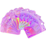 50pcs Holographic Pink Zip Lock Bags for Jewelry Display Packaging