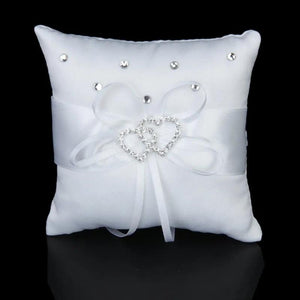 Double Heart Rhinestone Ring Pillow Wedding Ring Bearer Cushion 10*10cm