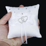 Double Heart Rhinestone Ring Pillow Wedding Ring Bearer Cushion 10*10cm