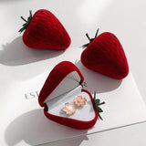 Red Strawberry Velvet Ring Storage Case Jewelry Box Ring Protector Flocking
