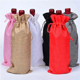 5Pcs Champagne Red Wine Drawstring Burlap Bags