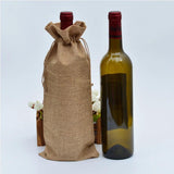 5Pcs Champagne Red Wine Drawstring Burlap Bags