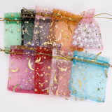 50pcs Drawstring Organza Bags Moon Star Print Mesh Pouch Jewelry Wedding