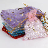 50pcs Drawstring Organza Bags Moon Star Print Mesh Pouch Jewelry Wedding