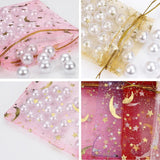 50pcs Drawstring Organza Bags Moon Star Print Mesh Pouch Jewelry Wedding