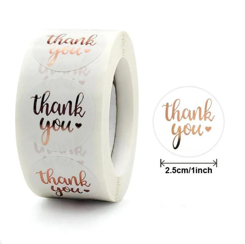500pcs Rose Foil Fonts Thank You Stickers Roll for Jewelry Gift Bags Packaging