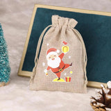 5pcs Christmas Linen Flax Bag Burlap Drawstring Pouch