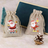 5pcs Christmas Linen Flax Bag Burlap Drawstring Pouch