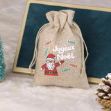 5pcs Christmas Linen Flax Bag Burlap Drawstring Pouch