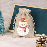 5pcs Christmas Linen Flax Bag Burlap Drawstring Pouch