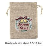 5pcs Christmas Linen Flax Bag Burlap Drawstring Pouch