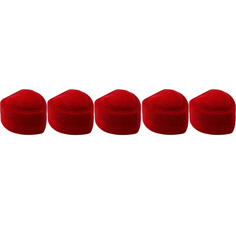 5Pcs Heart Velvet Jewelry Box Ring Holder Gift Storage Organizer