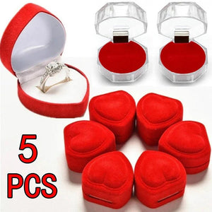 5Pcs Heart Velvet Jewelry Box Ring Holder Gift Storage Organizer