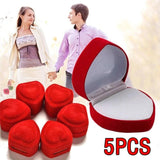 5Pcs Heart Velvet Jewelry Box Ring Holder Gift Storage Organizer