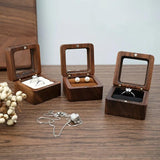 Portable Retro Brown Wood Ring Box Jewelry Chest Organizer