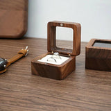 Portable Retro Brown Wood Ring Box Jewelry Chest Organizer