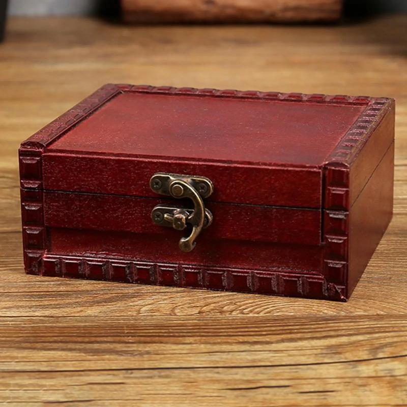 Wooden Treasure Box with Lock for Tabletop Decor