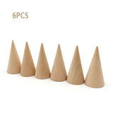 6PCS Wooden Ring Jewelry Display Stands Cone Ring Wood Organizer Holders