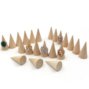 6PCS Wooden Ring Jewelry Display Stands Cone Ring Wood Organizer Holders