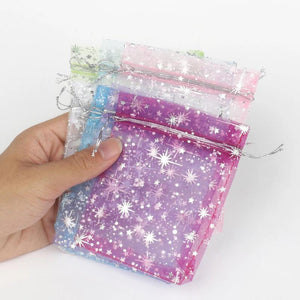 50pcs Silver Gypsophila Organza Gift Bag 10x12cm Drawstring Charm Jewelry Pouche