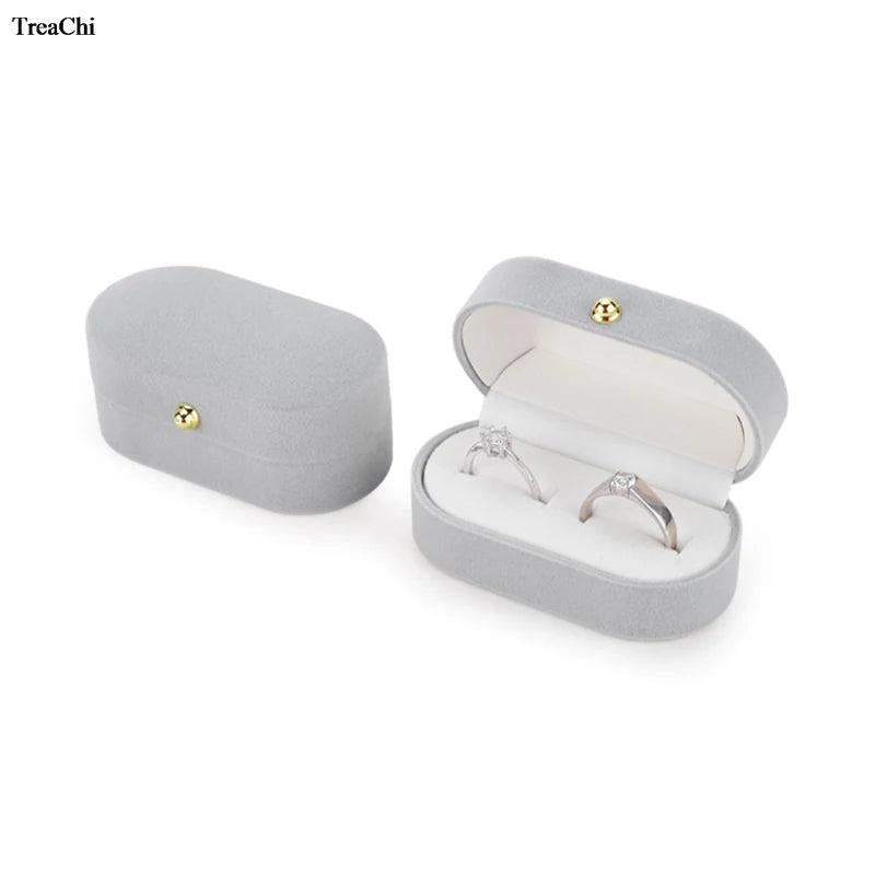 Velvet Ring Box Double Stud Jewelry Packaging Case Earrings Storage