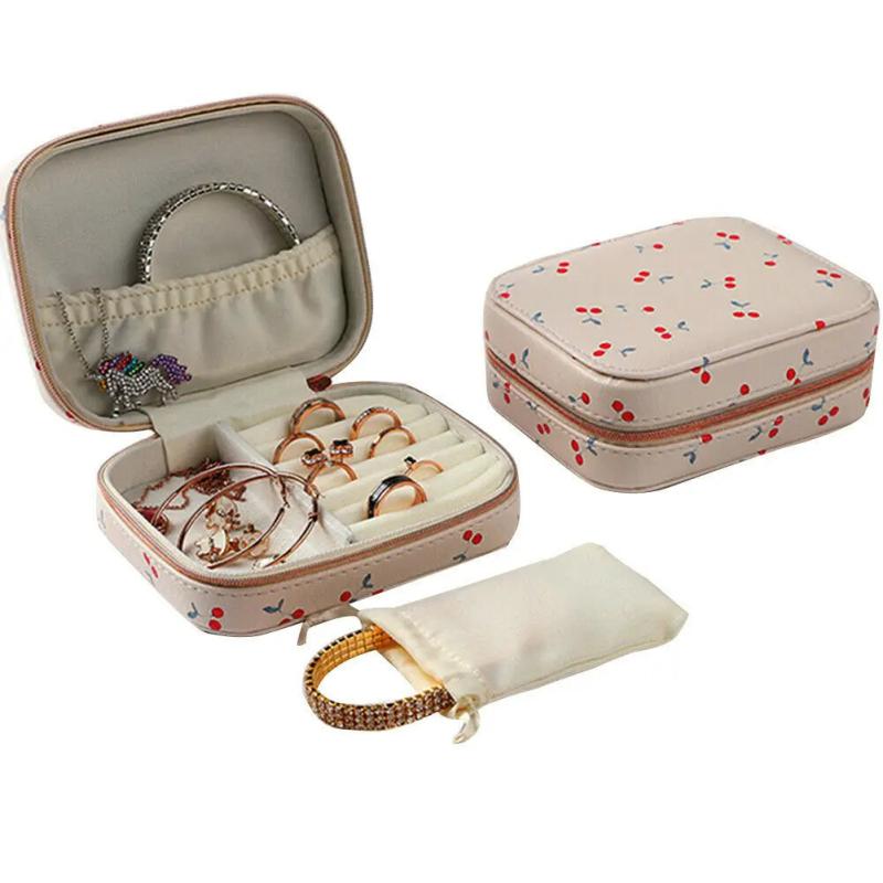 Portable Jewelry Box Zipper Leather Storage