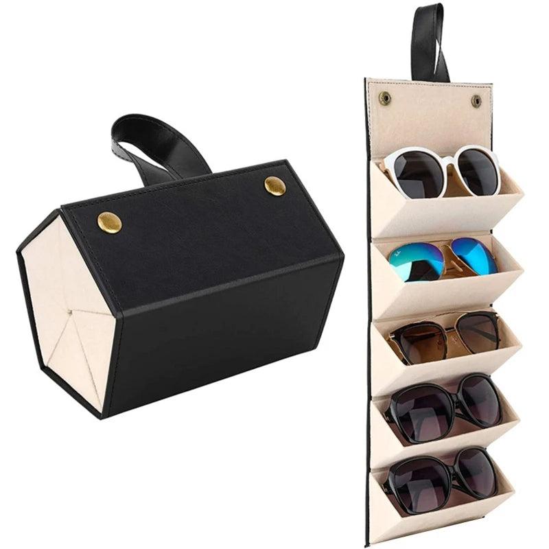 5-Slot Sunglasses Storage Box Portable Foldable Case
