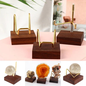 Metal Arm Mineral Stand Display Holder Rack Wood Support Base