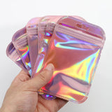 50pcs Holographic Pink Zip Lock Pouches for Jewelry Retail Packing
