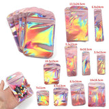 50pcs Holographic Pink Zip Lock Pouches for Jewelry Retail Packing