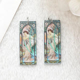 8Pcs Mucha Vintage Charms Acrylic Painting Earring Keychain Pendant Necklace DIY