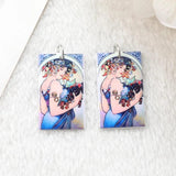 8Pcs Mucha Vintage Charms Acrylic Painting Earring Keychain Pendant Necklace DIY