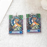 8Pcs Mucha Vintage Charms Acrylic Painting Earring Keychain Pendant Necklace DIY